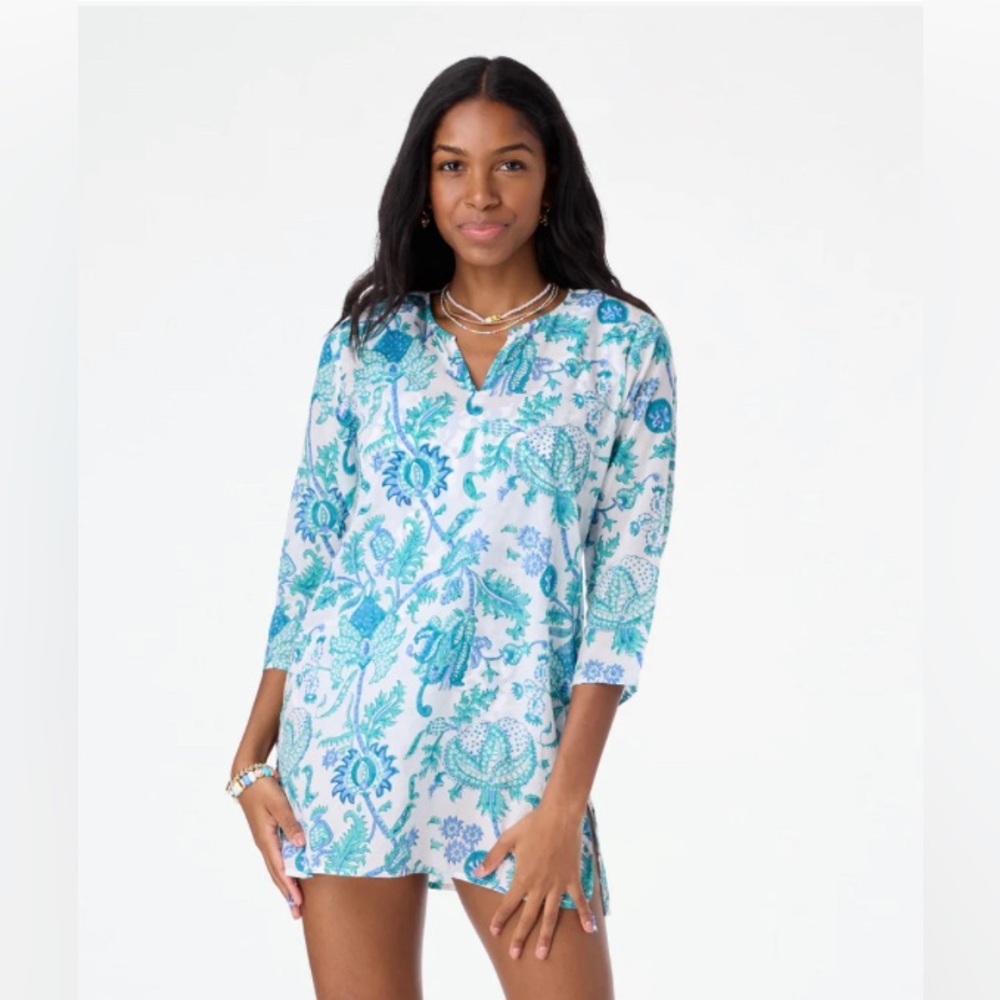 Roller Rabbit Turquoise Patterned Tunic Size XL - Picture 2 of 8